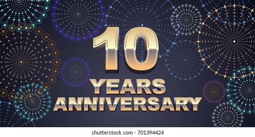 10 years anniversary vector icon,  logo. Graphic design element with  golden 3D numbers for 10th anniversary decoration