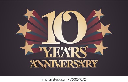 10 years anniversary vector icon,  logo. Graphic design element with  golden numbers for 10th anniversary celebration 