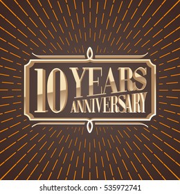 10 years anniversary vector illustration, banner, icon, symbol, sign or logo, invitation. Graphic design element for 10th anniversary birthday card, decoration