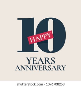 10 years anniversary vector logo, icon. Template design element, symbol with number for 10th anniversary greeting card 