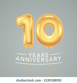 10 years anniversary vector logo, icon. Template banner with romantic air hot balloon for 10th anniversary greeting card 