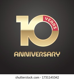 10 years anniversary vector logo, icon. Graphic symbol with golden number for 10th anniversary greeting card