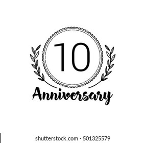 10 years anniversary vector logo.10th birthday, age classic decoration design element, sign, emblem, symbol with  branch