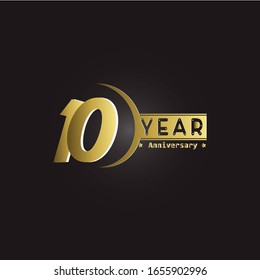 10 Years Anniversary Vector Template Design Illustration golden elegant in black baground