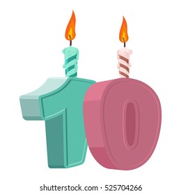 10 Years Birthday Number Festive Candle Stock Vector (Royalty Free ...