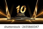 10 Years Celebration Award Background. Recognition Ceremony. Birthday Occation  Achievement. Premium Elegant Graphics. Event Entertainment Spot Light Hollywood Template  Luxury Premium Corporate. 