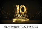 10 years Celebration Golden Jubilee Award Graphics Background. Entertainment Spot Light Hollywood Template  Luxury Premium Corporate Abstract Design Template Banner Certificate. 