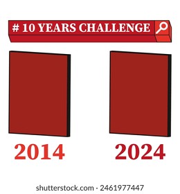 10 Years Challenge concept illustration. Comparing years 2014 and 2024. Vector social media trend.