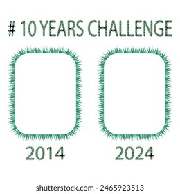 10 Years Challenge concept. Time passage illustration. 2014 to 2024 comparison frames.