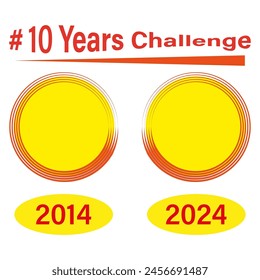 10 Years Challenge concept. Vibrant yellow circles. Vector timeline design.