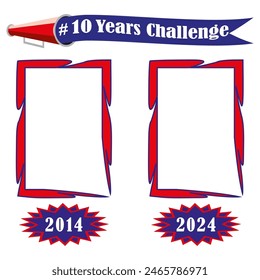 10 Jahre Challenge Frames. Vor und nach dem Vergleich. In: Vektorgrafik Commemorative Design.