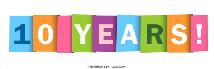 10 YEARS colorful overlapping letters icon