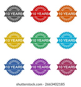 10 Jahre Erfahrung Symbol einzeln auf weißem Hintergrund. Symbole bunt einstellen