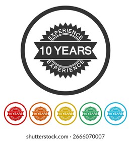 10 years experience icon. Set icons in color circle buttons