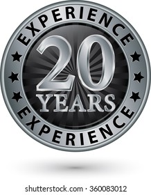10 years experience silver label with ribbon, vector illustration
