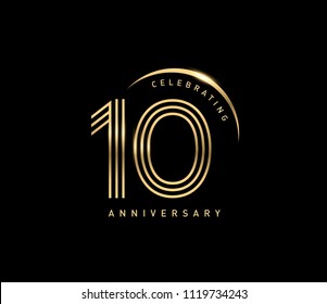 10 years gold anniversary celebration simple logo, isolated on dark background. celebrating Anniversary logo with ring and elegance golden color vector design for celebration, 