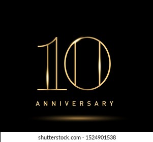 10 years gold anniversary celebration simple logo, isolated on dark background. celebrating Anniversary logo with elegance golden color vector design for celebration,