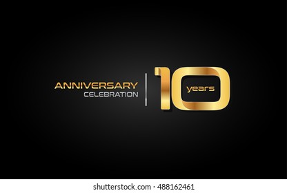 10 Years Gold Anniversary Celebration Logo, Isolated On Dark Background