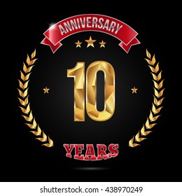 10 Years golden anniversary logo, low poly design number