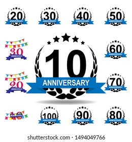 10 years multicolored icon . Set of anniversary illustration icons. Signs, symbols can be used for web, logo, mobile app, UI, UX