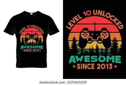 10 Years Old Retro Vintage 10th Birthday Level 10 Unlocked Awesome Since 2013 Funny Video Gaming Gift t-shirt