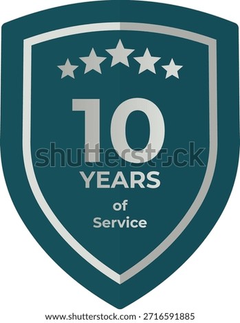 10 Years of Service Teal Shield Badge with Five Stars