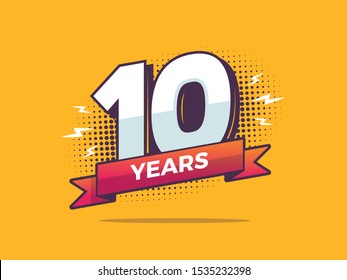 10 years sign in pop art style vector illustration