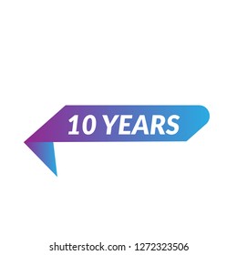 10 years sign, tag. origami speech bubble