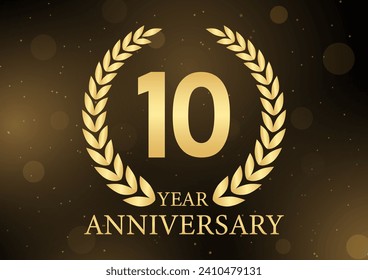 10 Years or Ten Years Anniversary Logo. Anniversary Celebration Logo for Wedding, Birthday Party or Celebration. Vector Illustration.