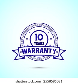 10 years warranty badge and label with blue color