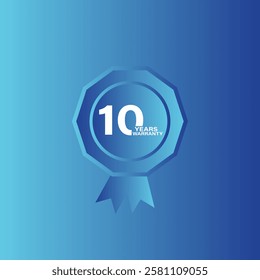 10 Years Warranty blue badge blue gradient background 