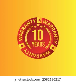 10 years Warranty circle icon with stars yellow color background