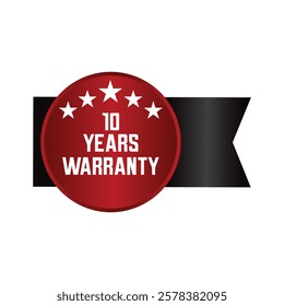 10 years warranty circle label icon badge design. blue and red color. vector illustration eps 10