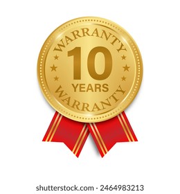 10 Years Warranty. Warranty Sign. Vector Illustration Isolated on White Background. 