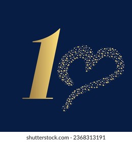 10 years - wish a party or birthday with a number and a heart made of stars to replace the zero - gold color on a navy blue background.