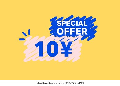 10 Yen OFF Sale Discount banner shape template. Super Sale 10 Yuan Special offer badge end of the season sale coupon bubble icon. Modern concept design. Discount offer price tag vector illustration.