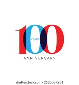 100, 100th anniversary logo, Red Color, 100 years for birthday, invitation, wedding, jubilee and greeting card illustration.