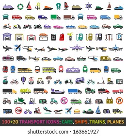 100 AND 20 Transport colored icons, vector illustrations
