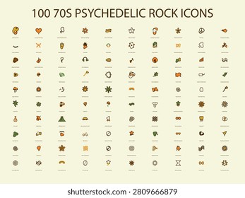 100 70s Psychedelic Rock Icons Premium Vector Graphic Asset Pack for Vintage Design