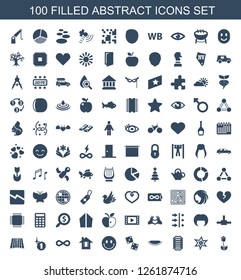 100 abstract icons. Trendy abstract icons white background. Included filled icons such as tulip, explosion, electric circuit, eyelash, dice. abstract icon for web and mobile.