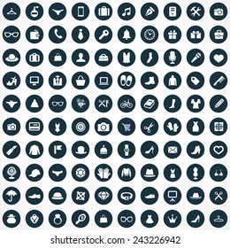 100 accessories icons big universal set 
