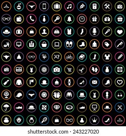 100 accessories icons big universal set 