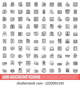 100 account icons set. Outline illustration of 100 account icons vector set isolated on white background