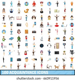 100 acquaintance icons set in cartoon style for any design vector illustration