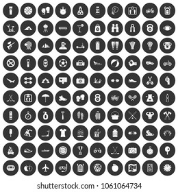 100 active life icons set in simple style white on black circle color isolated on white background vector illustration
