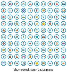 100 active life icons set in cartoon style for any design vector illustration
