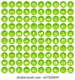 100 active life icons set green circle isolated on white background vector illustration