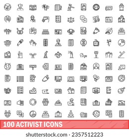 100 Icons für Aktivisten. Kontrast zur Illustration von 100 aktivistischen Symbolen, Vektorset einzeln auf weißem Hintergrund