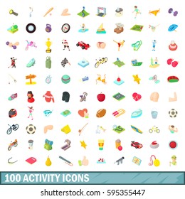 100 activity icons set in cartoon style for any design vector illustration