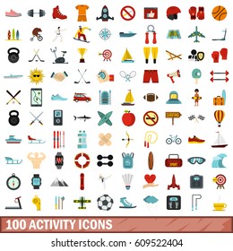 100 activity icons set in flat style for any design vector illustration